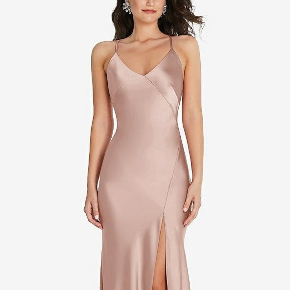 After Six 6854...V-Neck Convertible Strap Bias Slip Dress..Toasted Sugar...Sz S